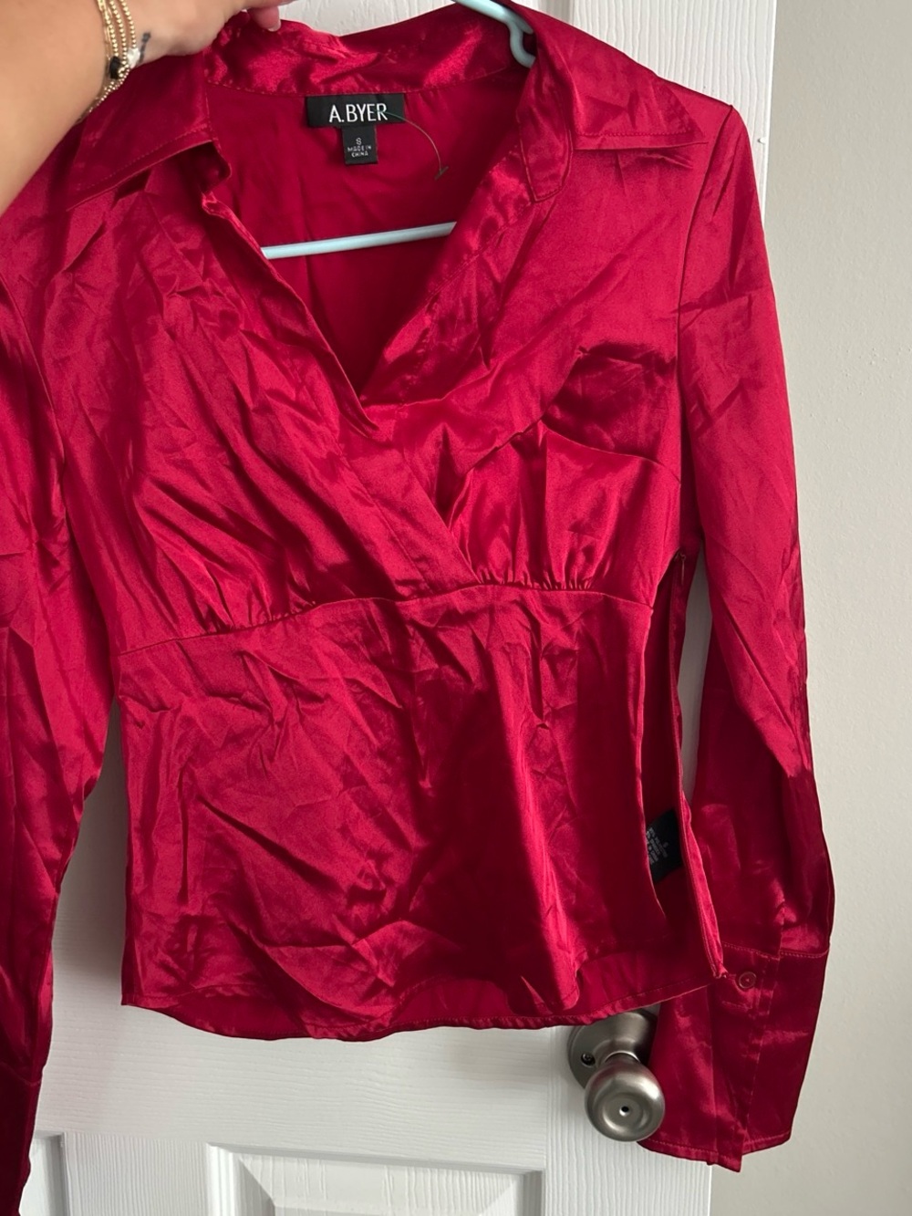 A. Byer Satin Deep Pink Collared Blouse Jacket